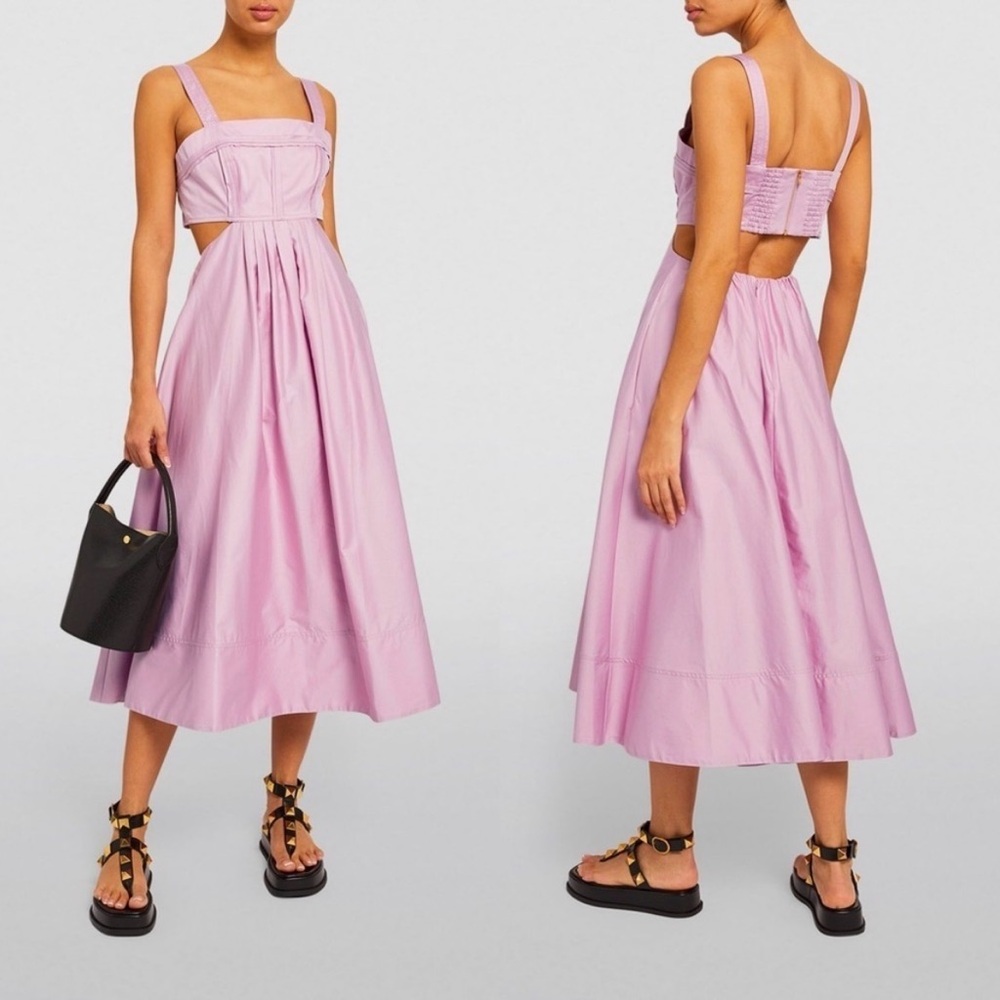 Aje Frequency Cutout Midi Dress Women’s Size‎ 0 Cotton Square Neck Flared Pink